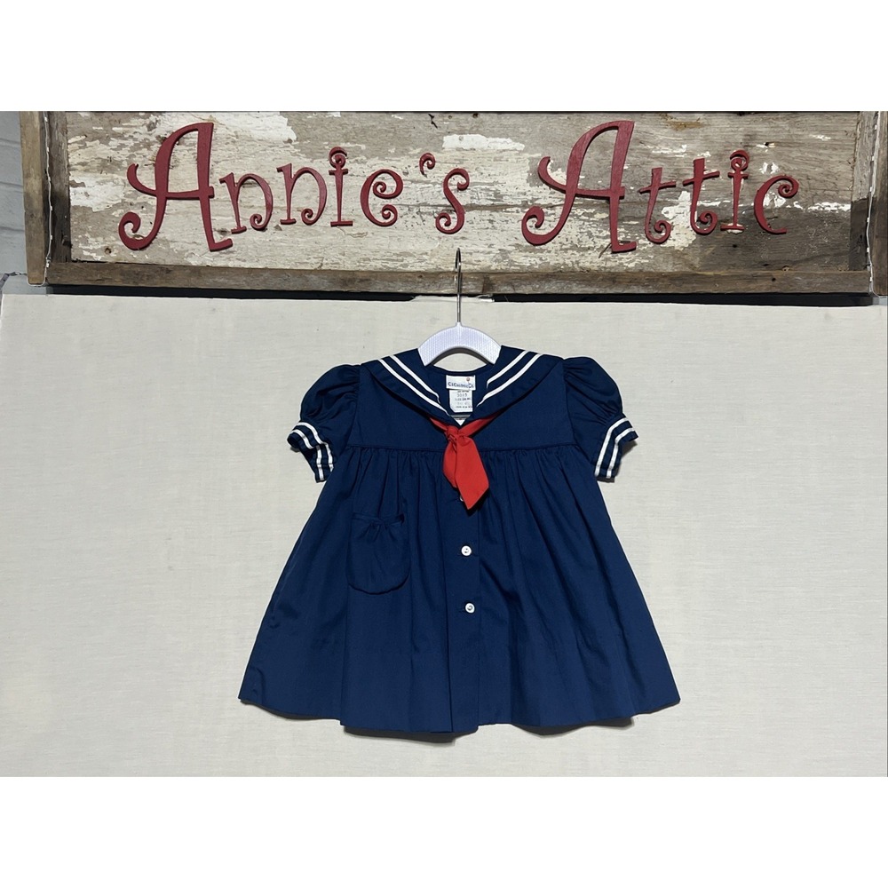 VTG Girls Sailor Dress 24 Mo Navy Marine Vintage Pierrot Collar C.I. Castro & CO